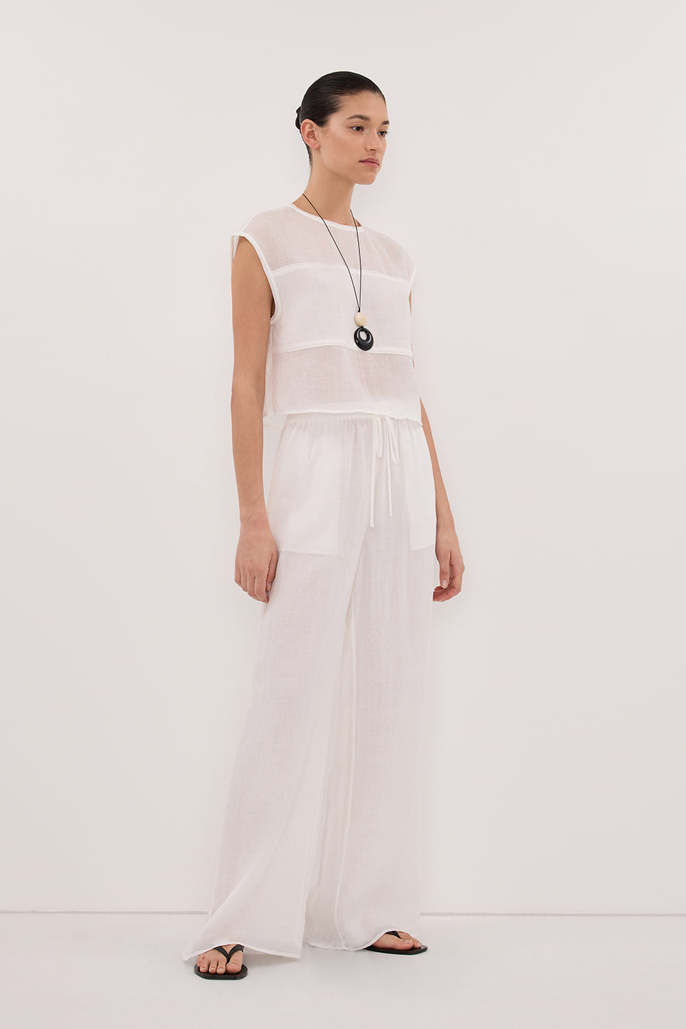 KAI WHITE RAMIE PANELLED TOP – DISSH