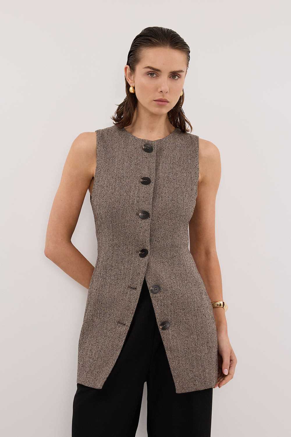 FRANKIE CHOC TWEED TUNIC VEST