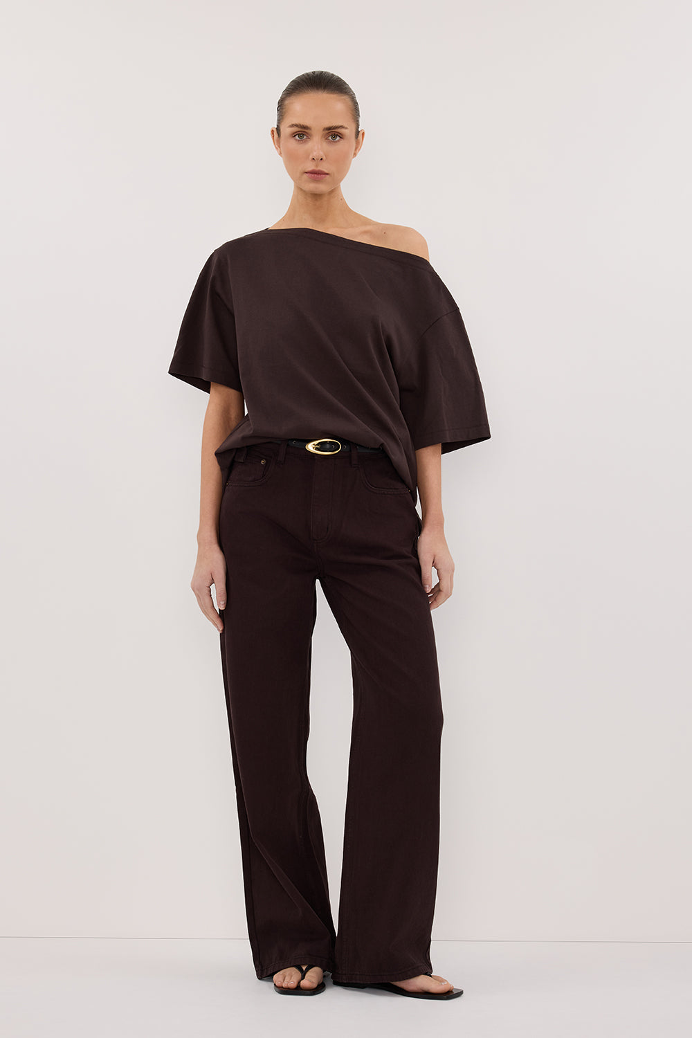 ESME BITTER CHOC ASYM BOAT NECK TEE