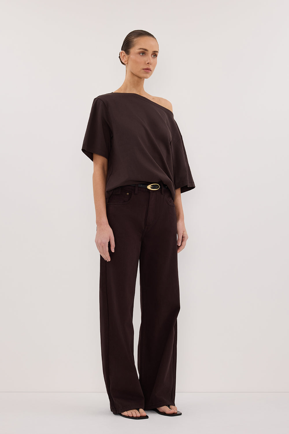 ESME BITTER CHOC ASYM BOAT NECK TEE