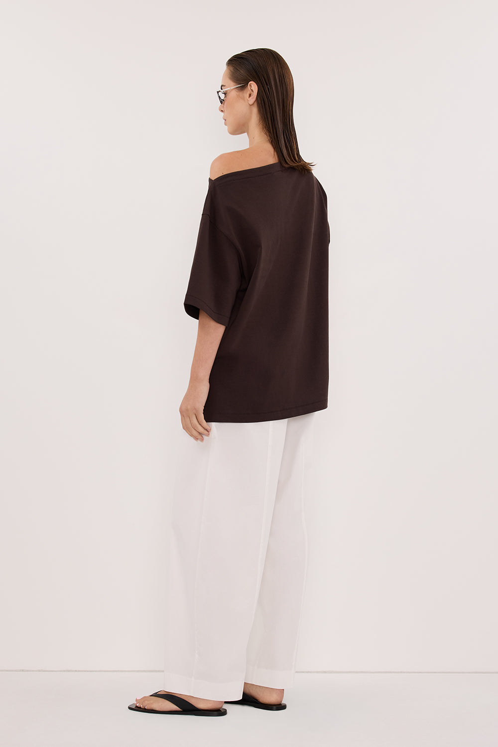 ESME BITTER CHOC ASYM BOAT NECK TEE