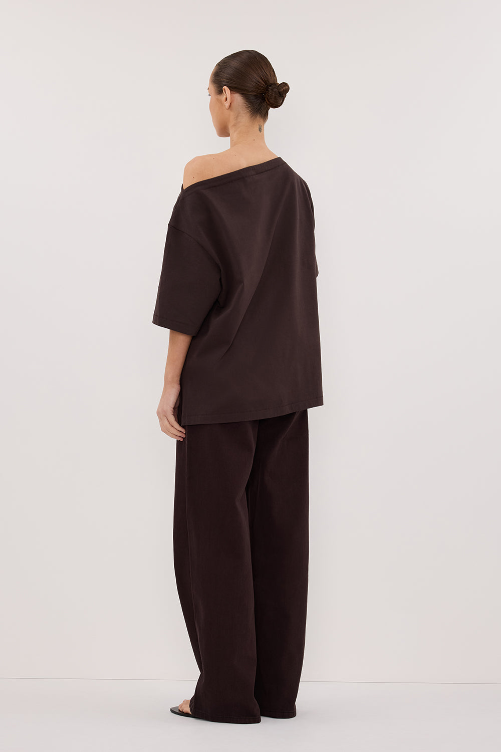 ESME BITTER CHOC ASYM BOAT NECK TEE