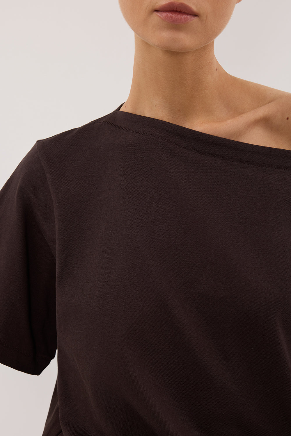 ESME BITTER CHOC ASYM BOAT NECK TEE