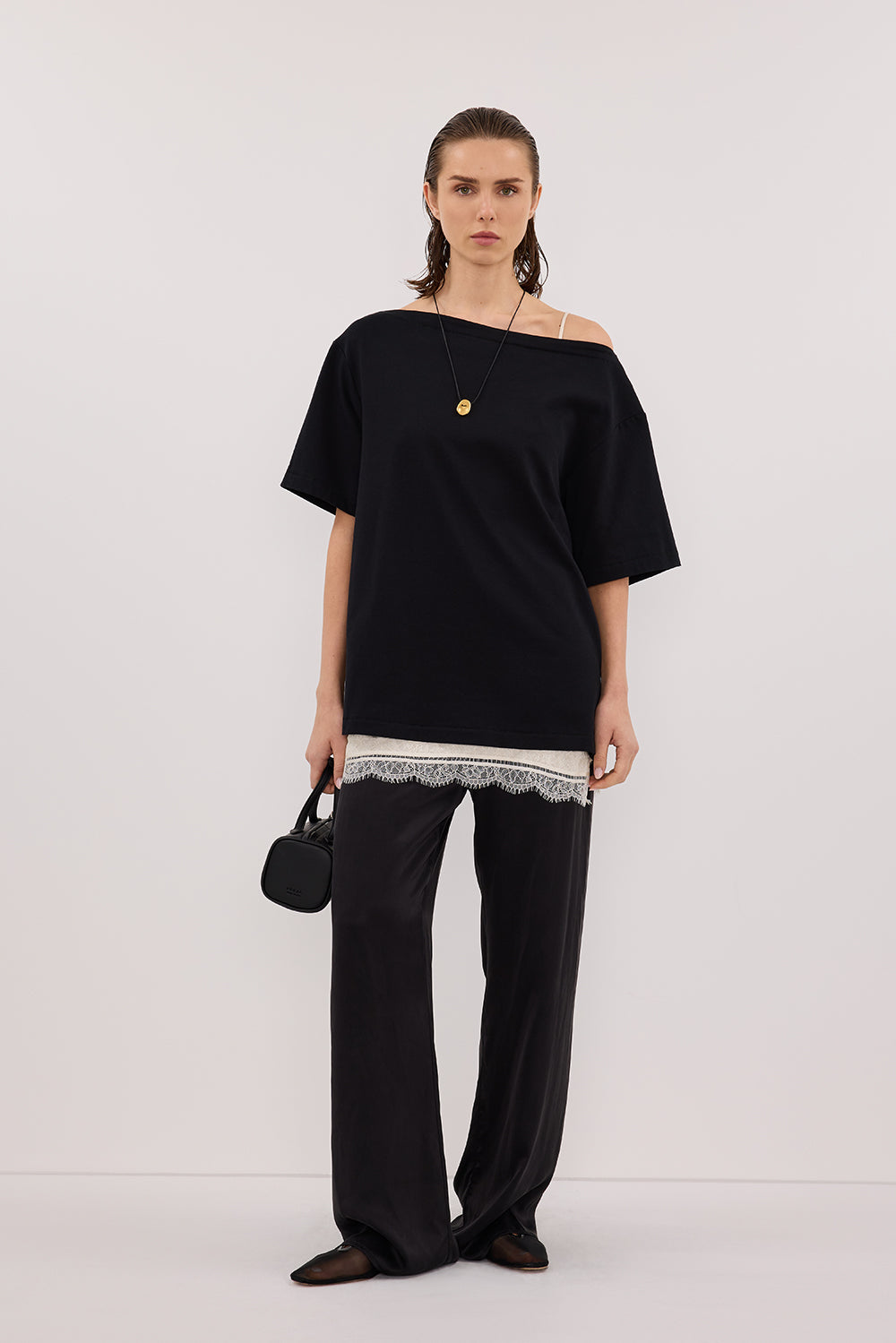 ESME BLACK ASYM BOAT NECK TEE