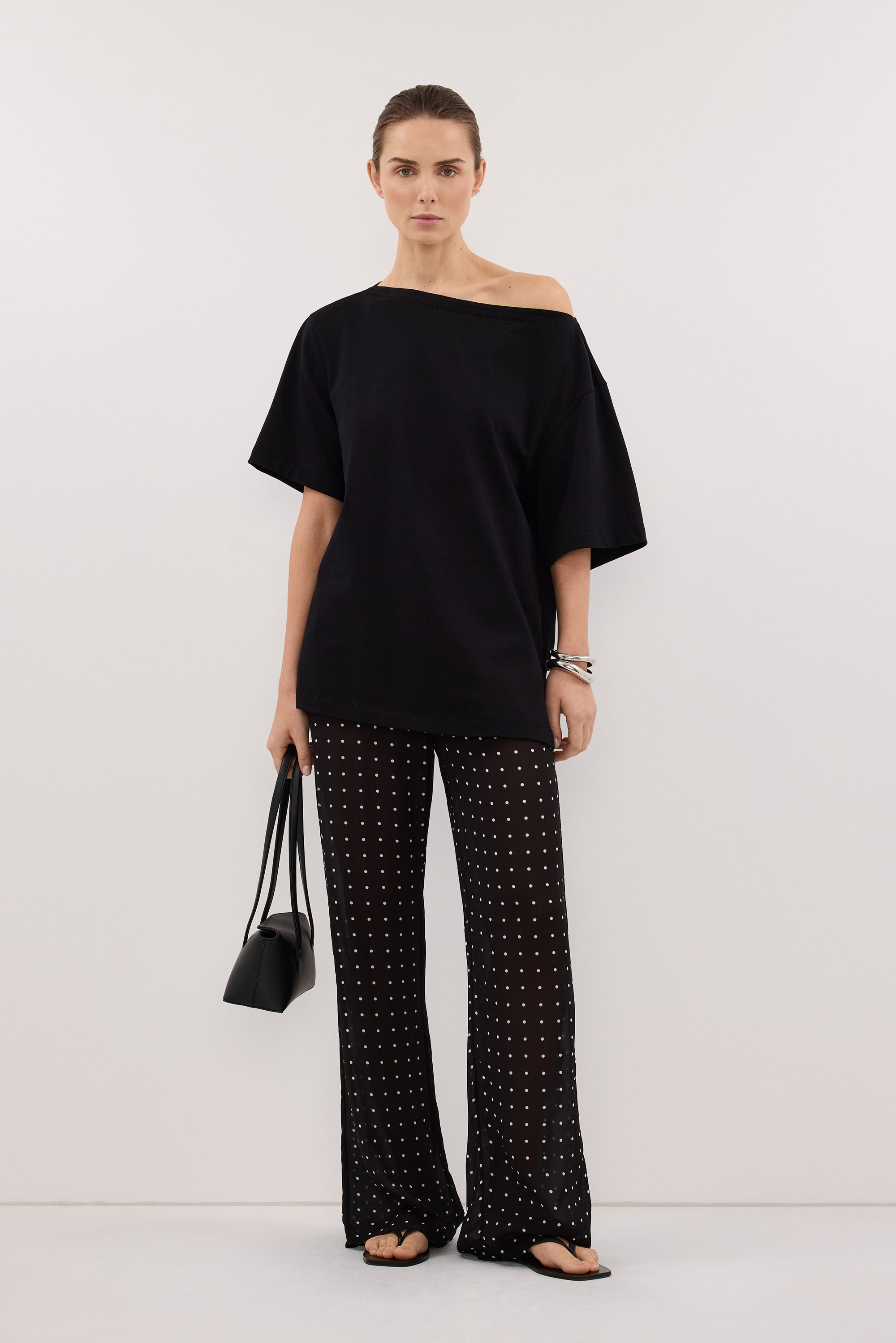 ESME BLACK ASYM BOAT NECK TEE
