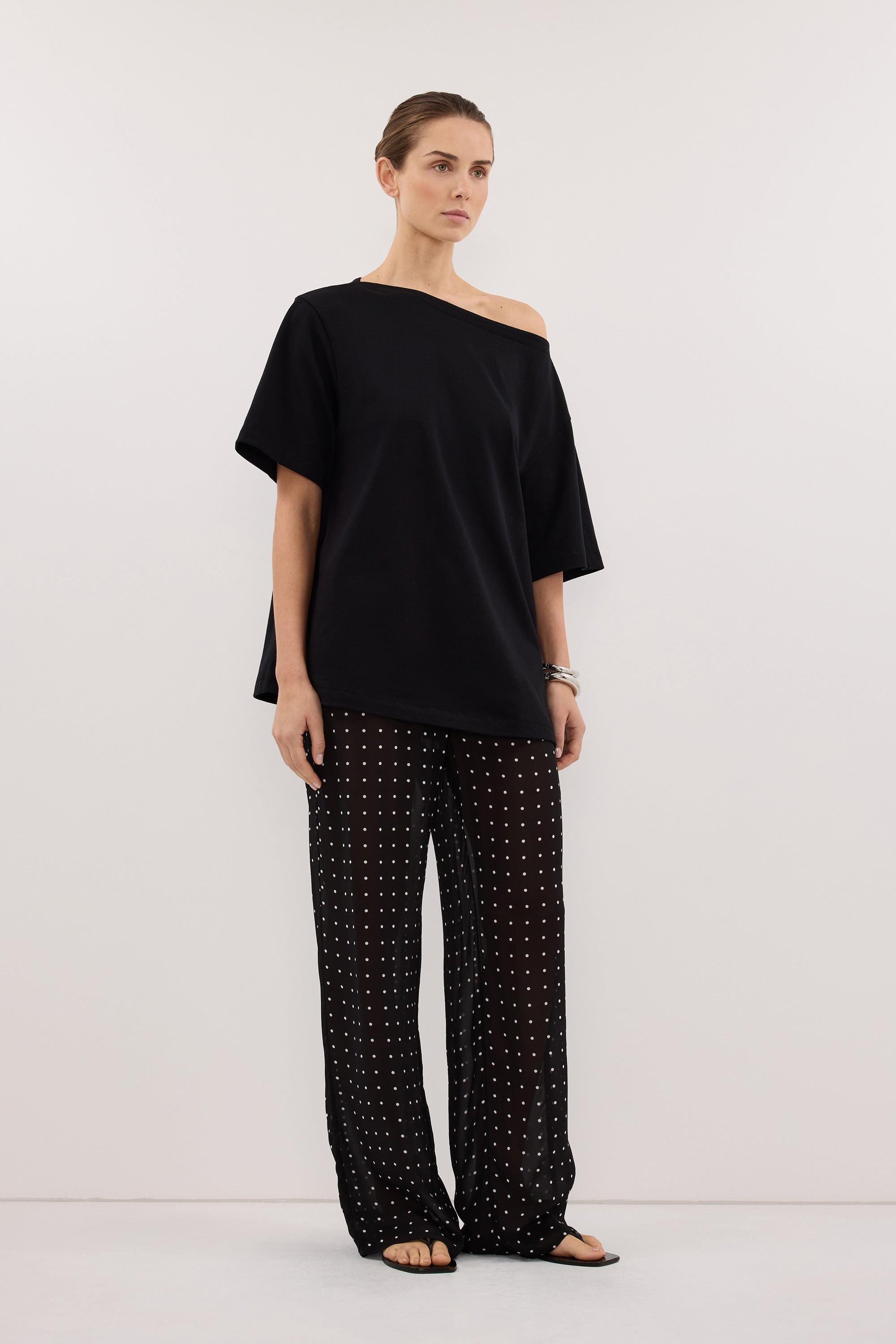 ESME BLACK ASYM BOAT NECK TEE