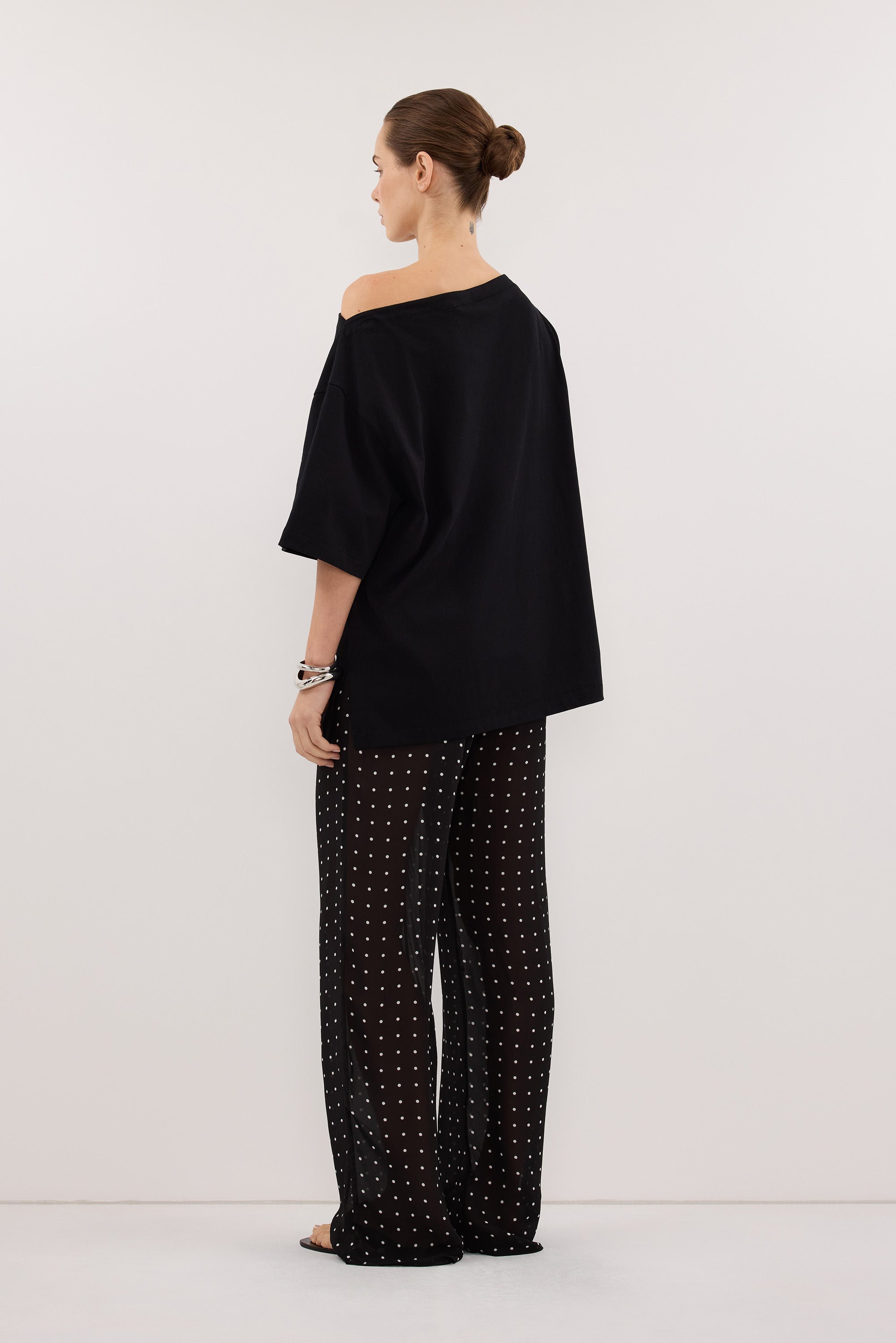 ESME BLACK ASYM BOAT NECK TEE