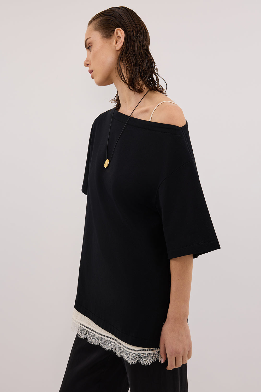 ESME BLACK ASYM BOAT NECK TEE