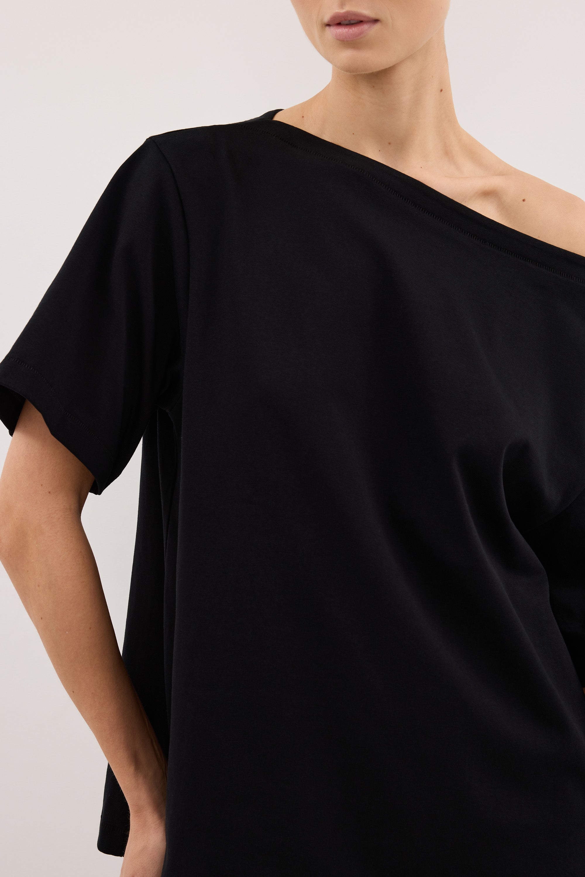 ESME BLACK ASYM BOAT NECK TEE