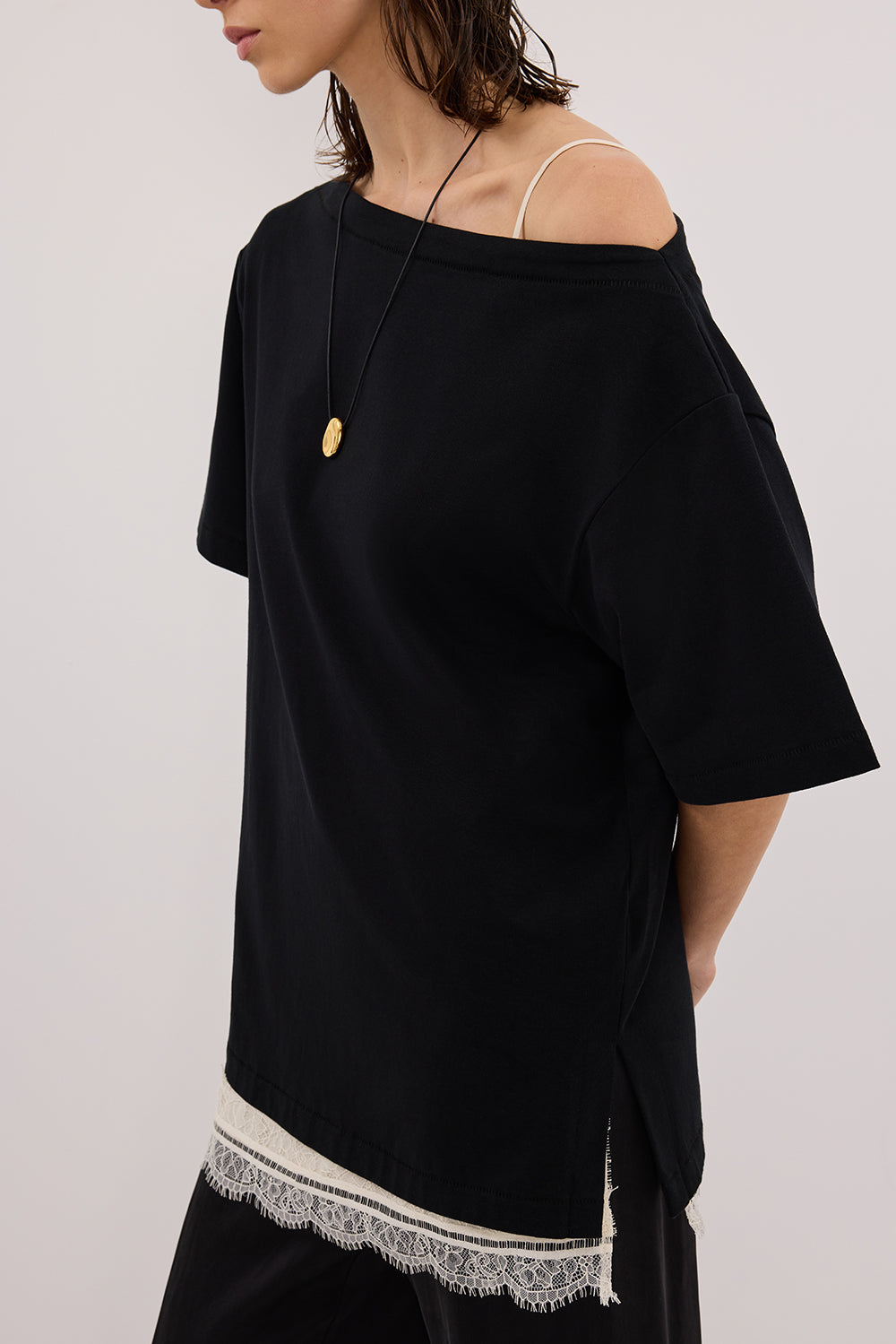 ESME BLACK ASYM BOAT NECK TEE