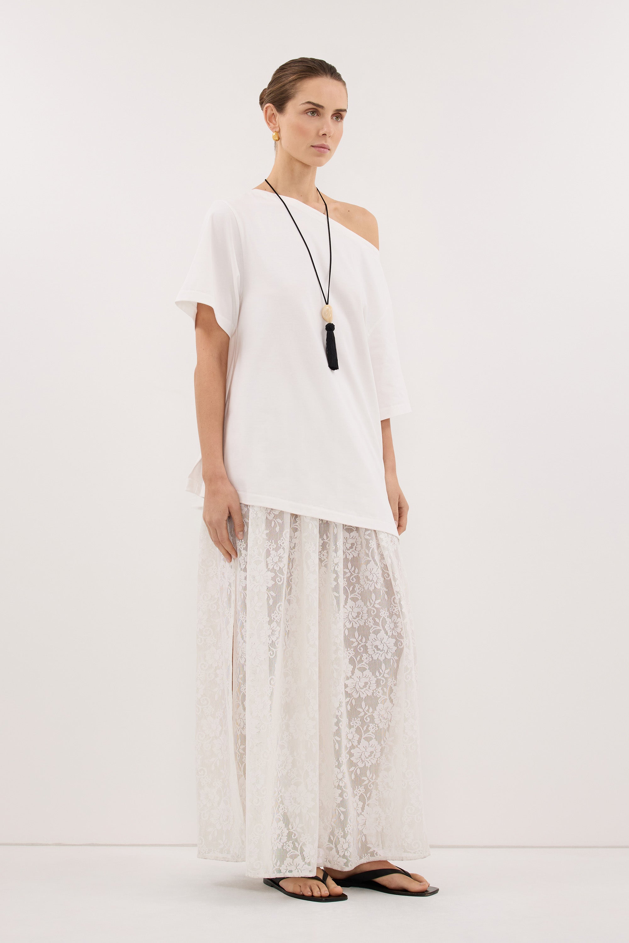 ESME WHITE ASYM BOAT NECK TEE