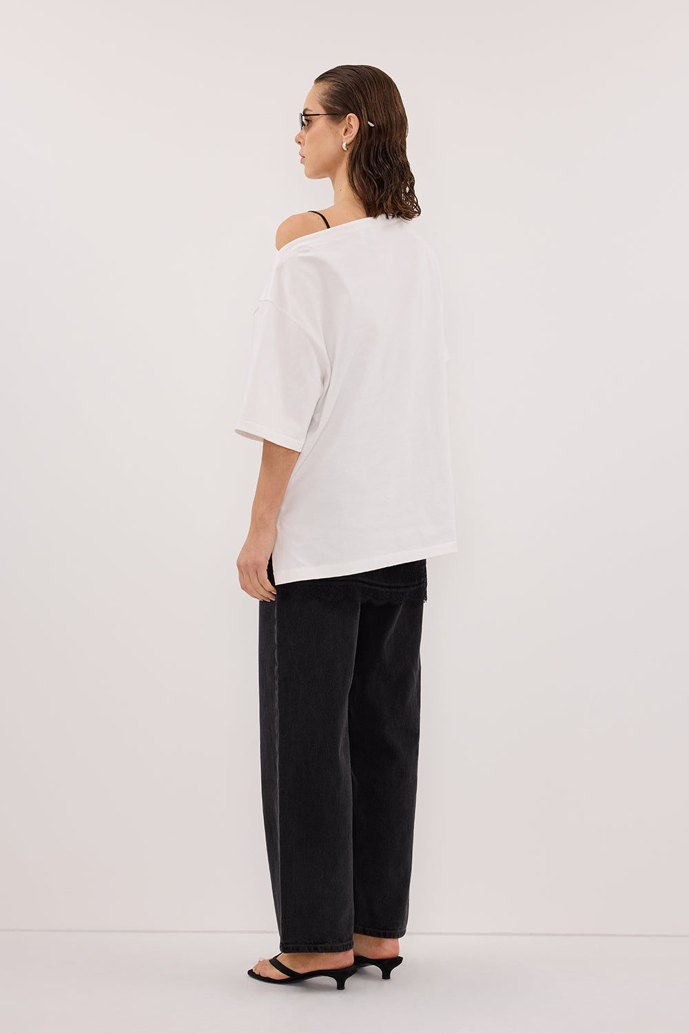 ESME WHITE ASYM BOAT NECK TEE