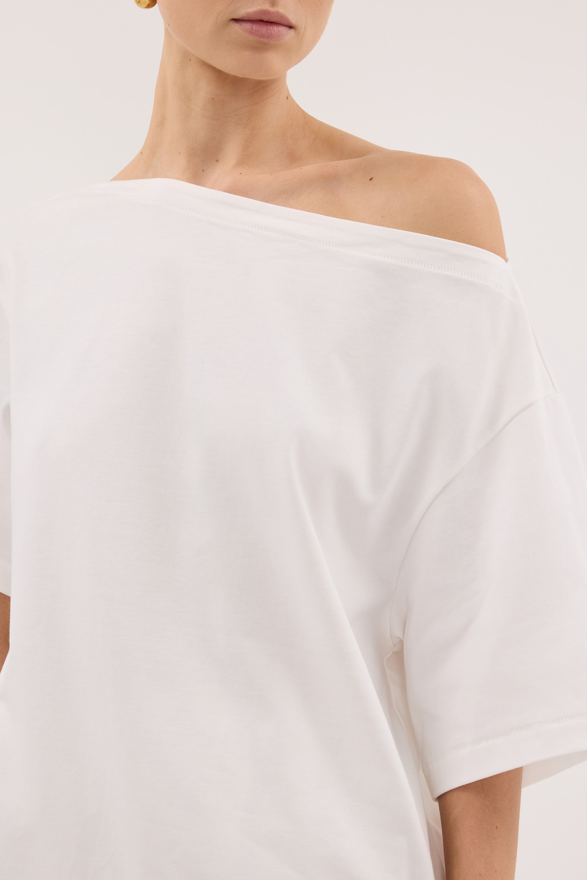 ESME WHITE ASYM BOAT NECK TEE