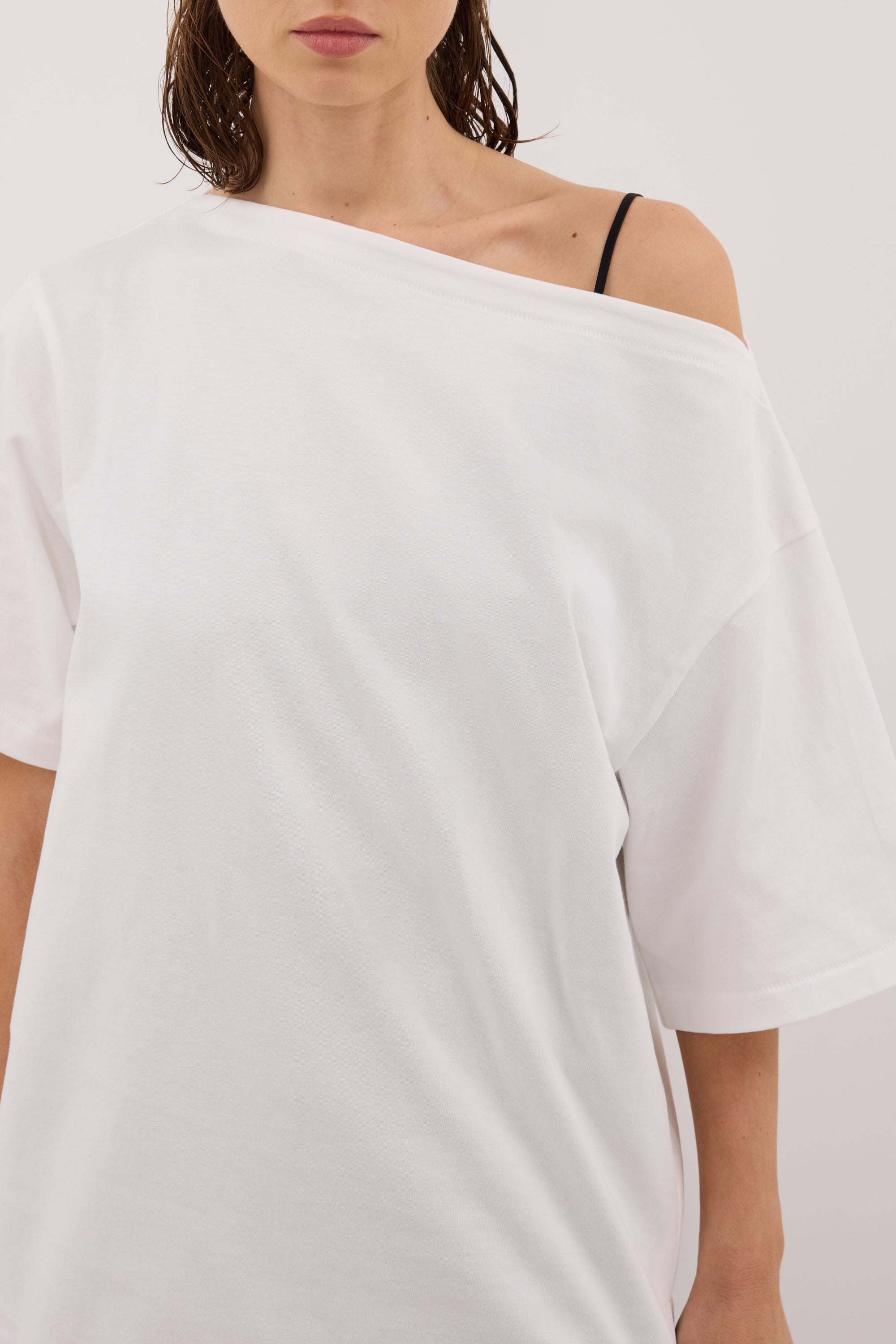 ESME WHITE ASYM BOAT NECK TEE