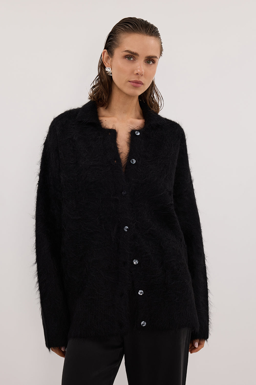 SALMA BLACK POLO NECK CARDIGAN – DISSH