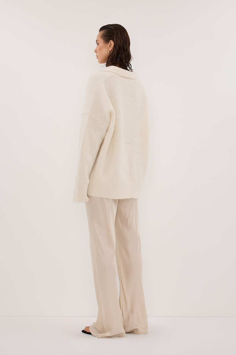 SALMA IVORY POLO NECK KNIT CARDIGAN