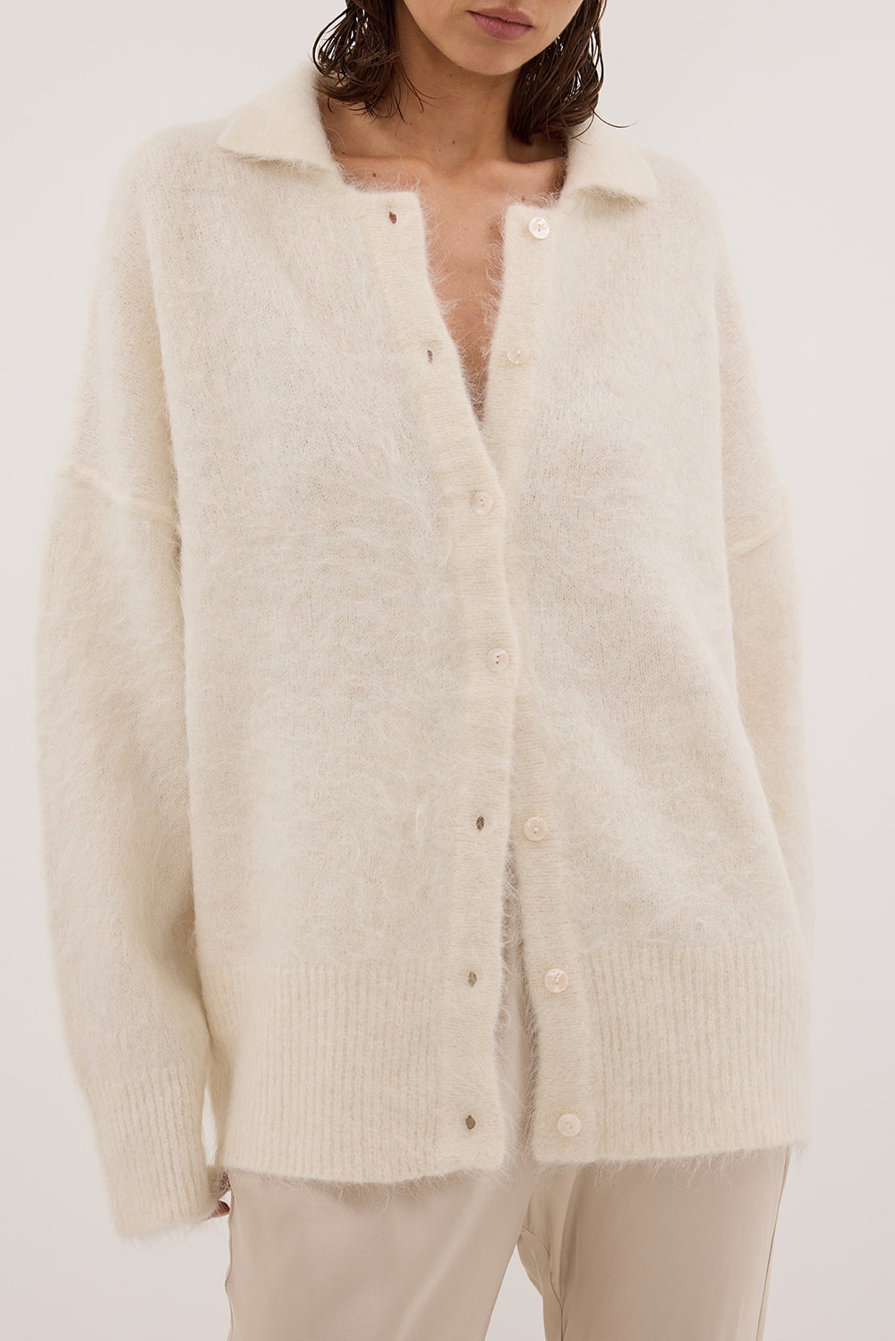 SALMA IVORY POLO NECK KNIT CARDIGAN