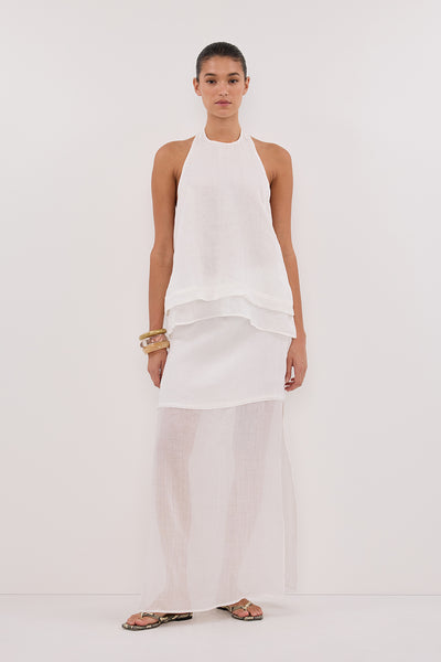 Aude wearing CARMEL WHITE RAMIE HALTER TOP