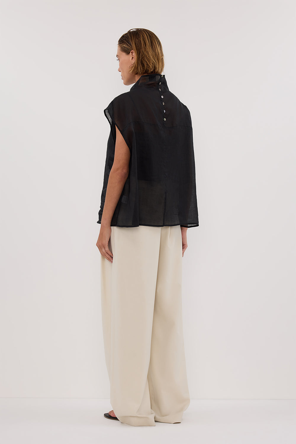 CARMEL BLACK RAMIE FUNNEL NECK TOP
