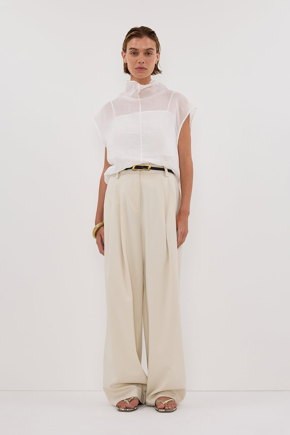 CARMEL WHITE RAMIE FUNNEL NECK TOP