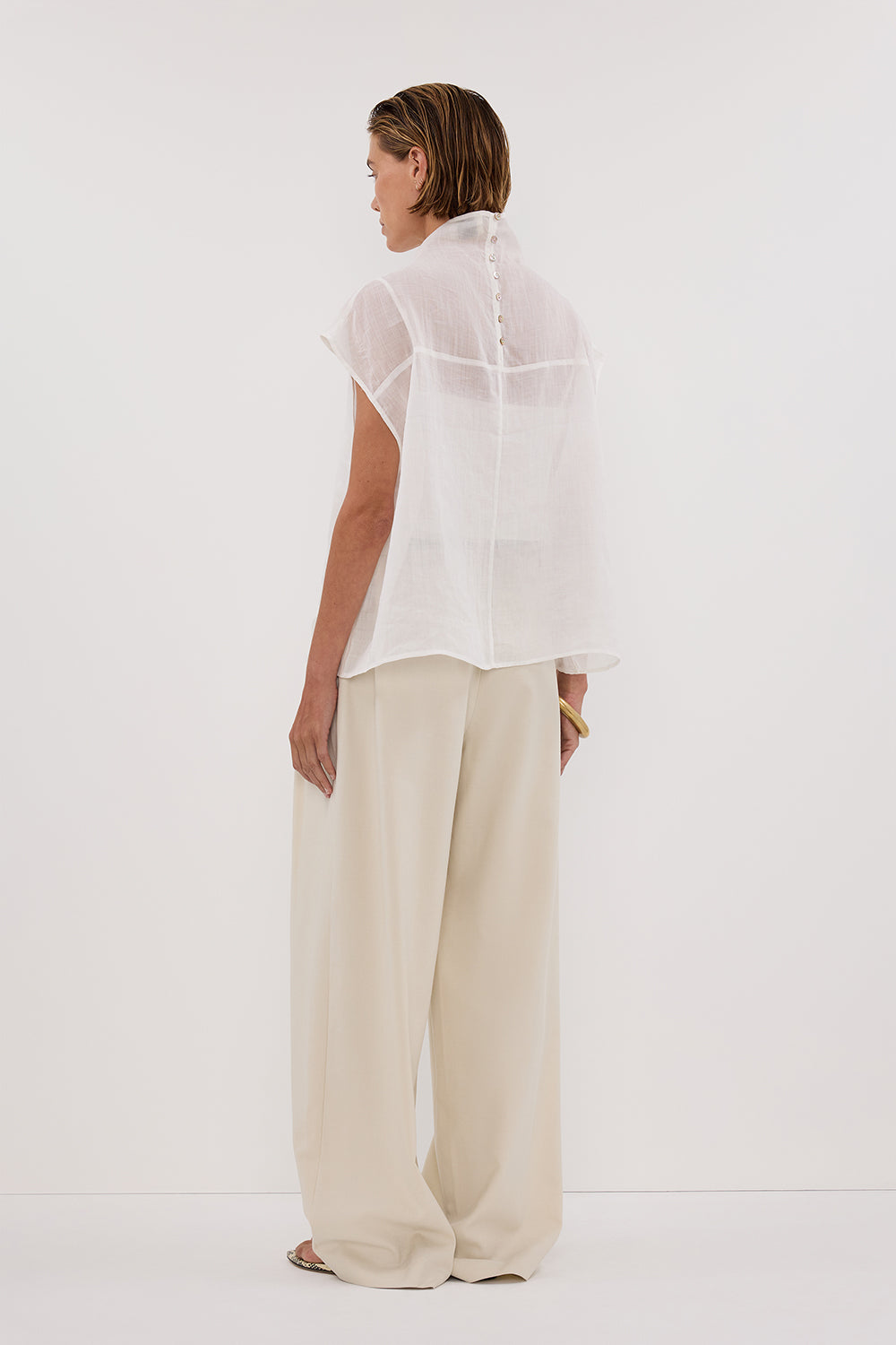 CARMEL WHITE RAMIE FUNNEL NECK TOP