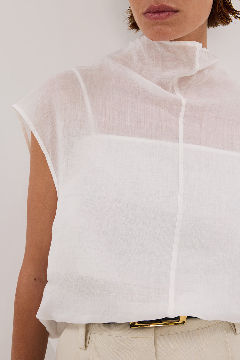 CARMEL WHITE RAMIE FUNNEL NECK TOP | Dissh