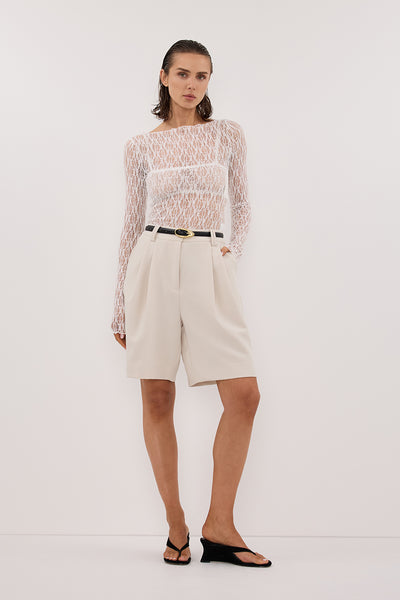 Stas wearing LIZZIE WHITE LACE LONG SLEEVE TOP