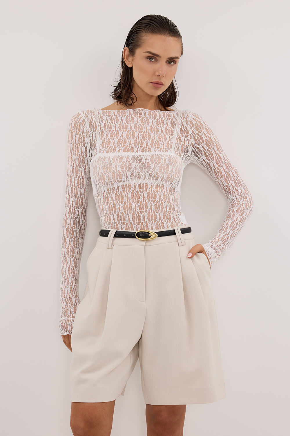 LIZZIE WHITE LACE LONG SLEEVE TOP
