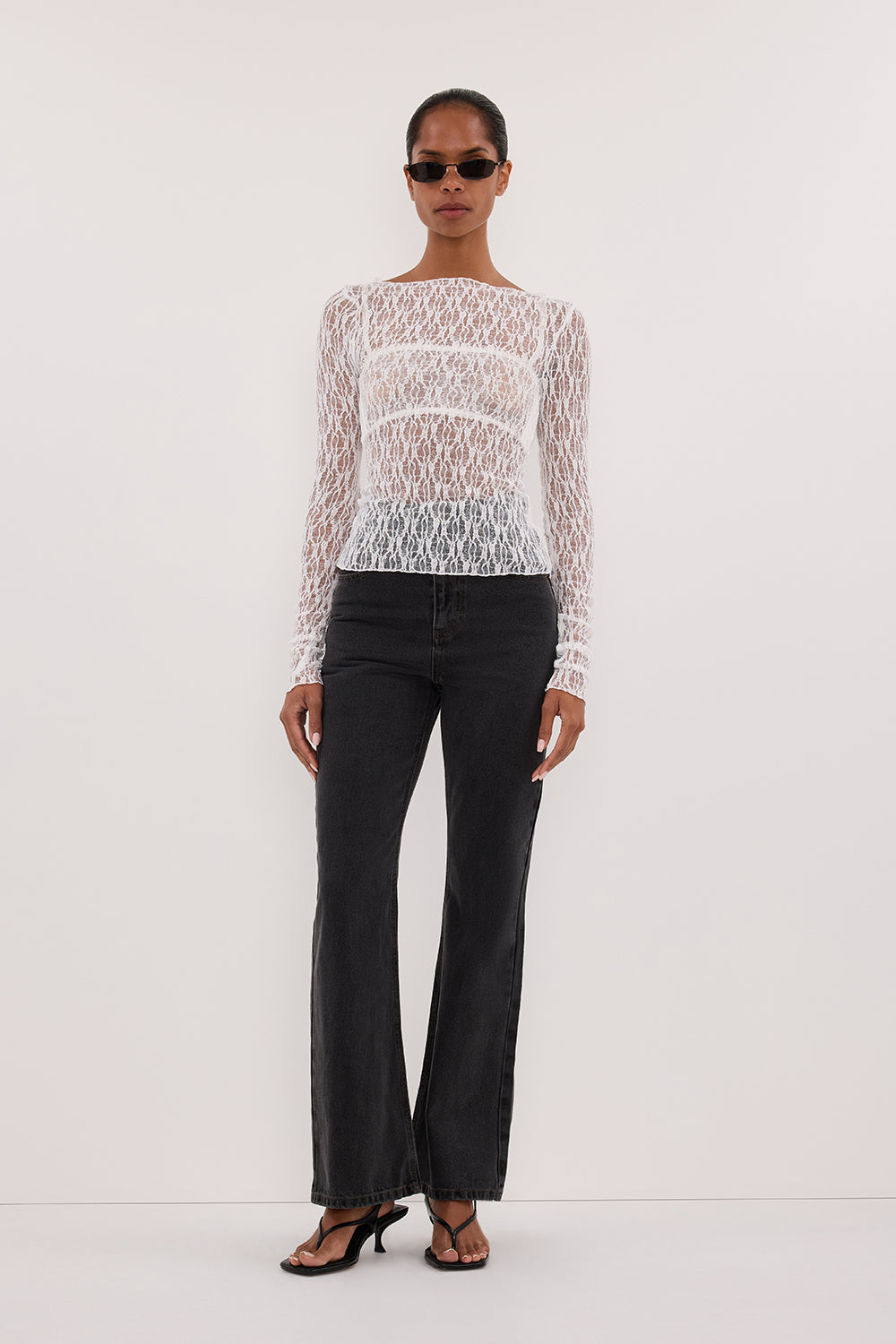 LIZZIE WHITE LACE LONG SLEEVE TOP