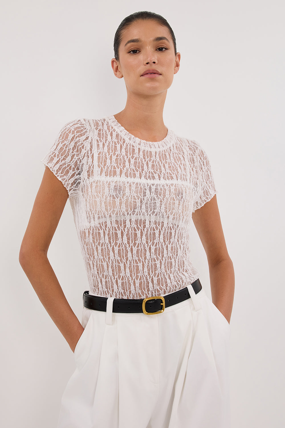 LIZZIE WHITE LACE CAP SLEEVE TOP | Dissh