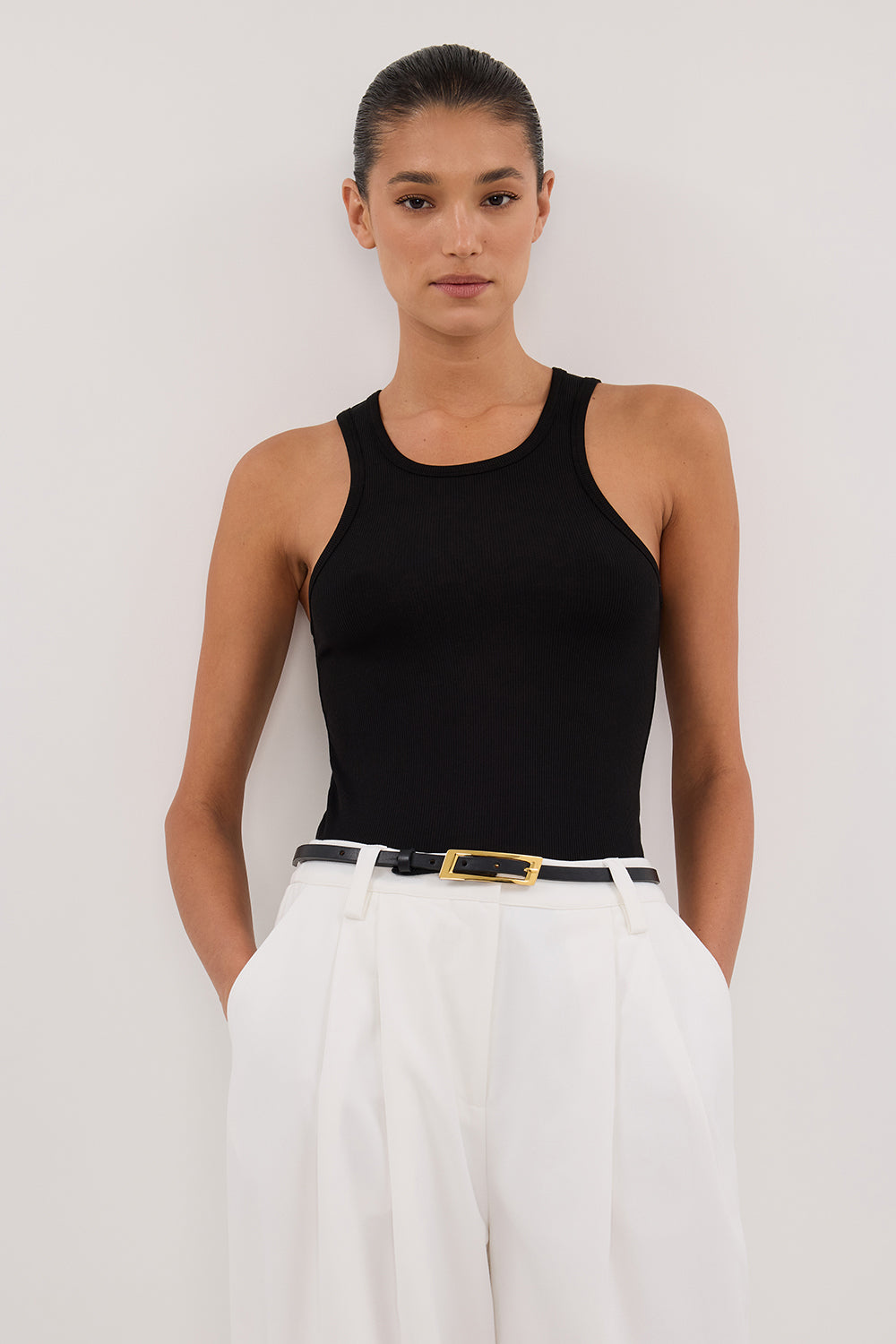 NINA BLACK RACER KNIT TANK