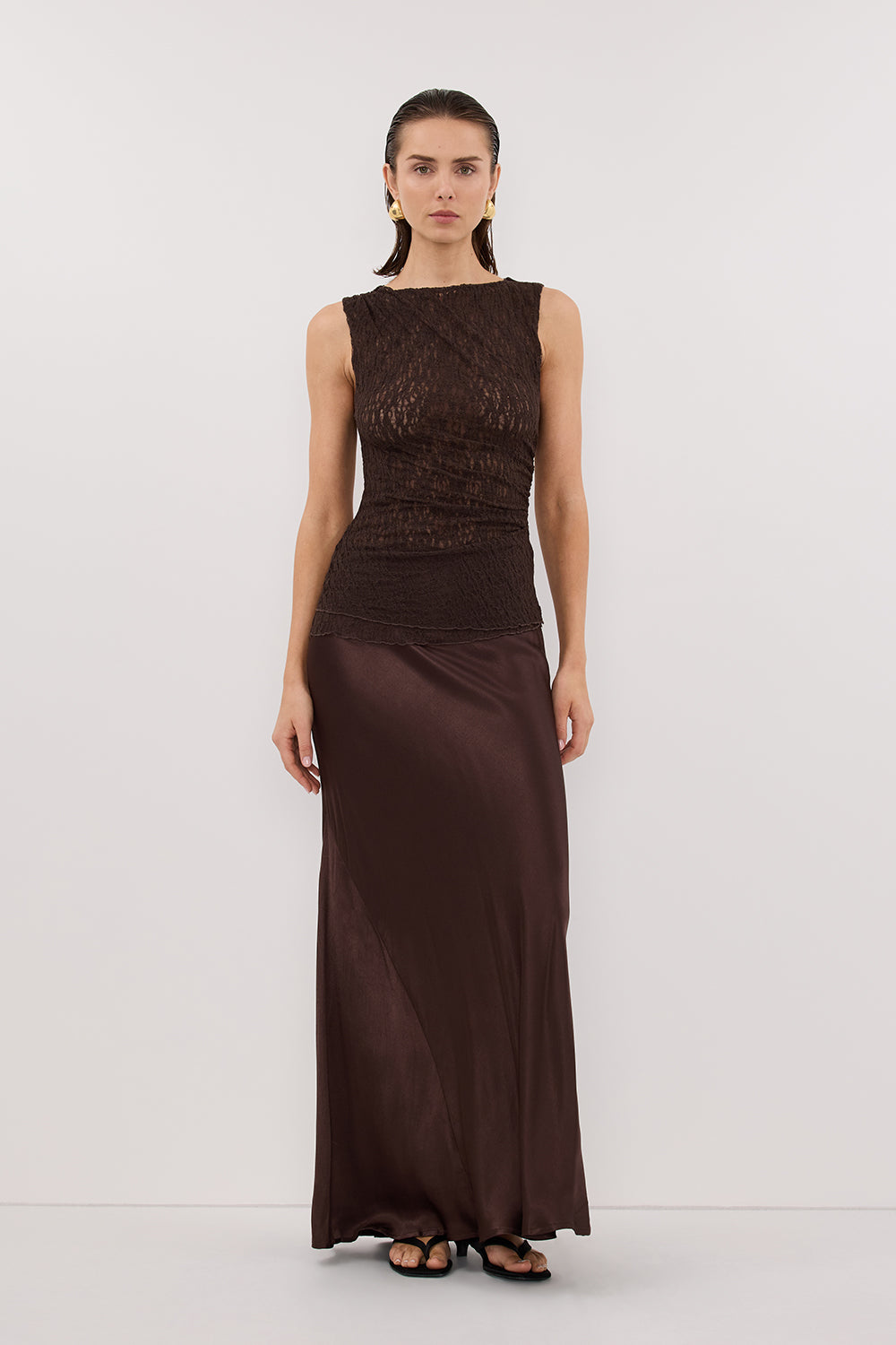 LIZZIE DARK CHOCOLATE SLEEVELESS LACE TOP