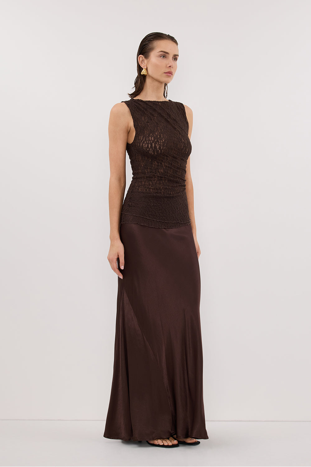 LIZZIE DARK CHOCOLATE SLEEVELESS LACE TOP