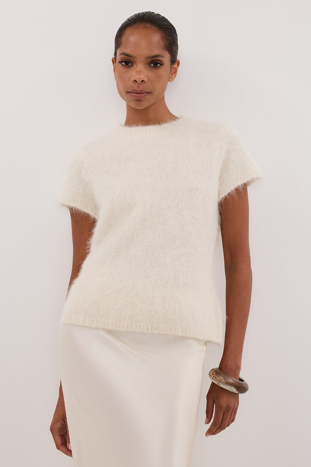 SALMA IVORY CAP SLEEVE KNIT TOP – DISSH