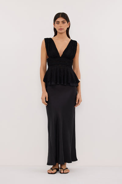 Annie wearing LIZZIE BLACK LACE PEPLUM TOP