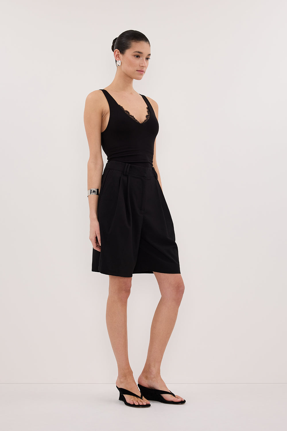 REBECCA BLACK LACE TRIM KNIT TANK