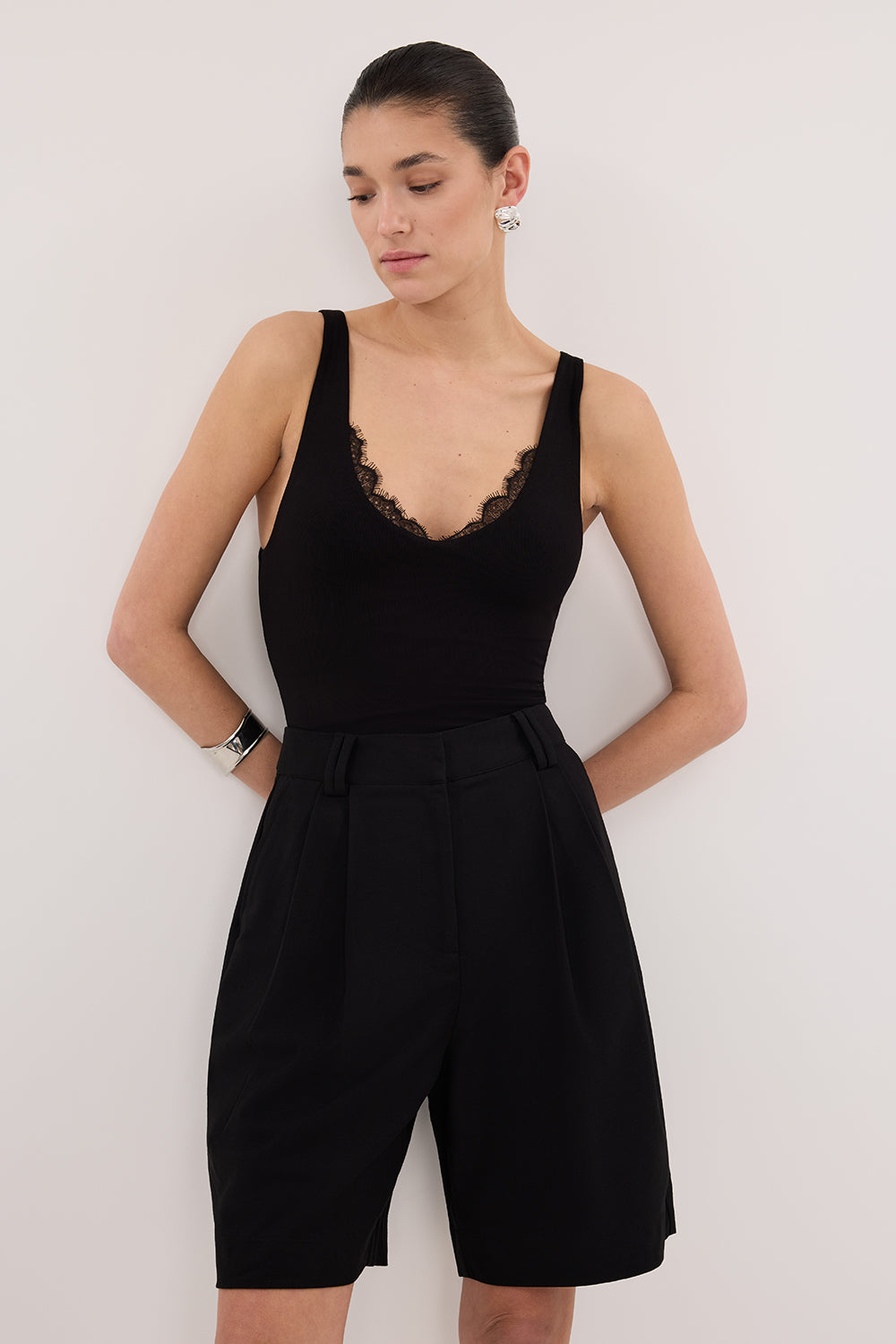 REBECCA BLACK LACE TRIM KNIT TANK