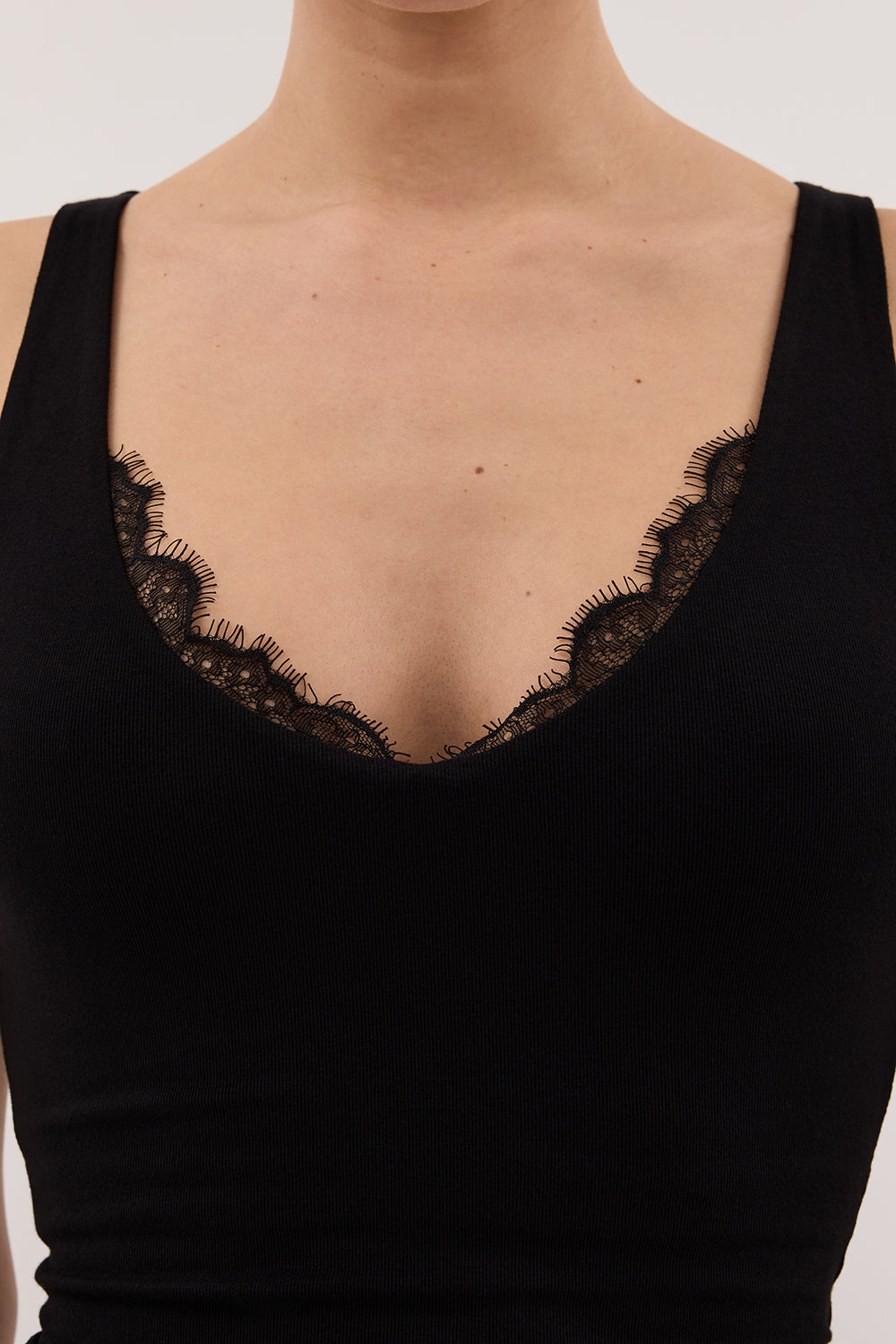 REBECCA BLACK LACE TRIM KNIT TANK | Dissh