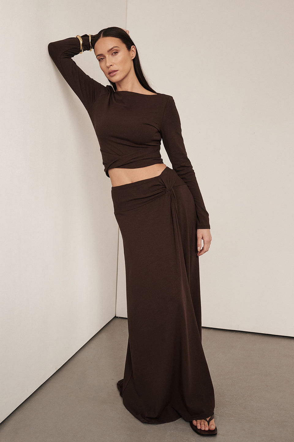 HADLEY CHOC LONG SLEEVE TWIST TOP