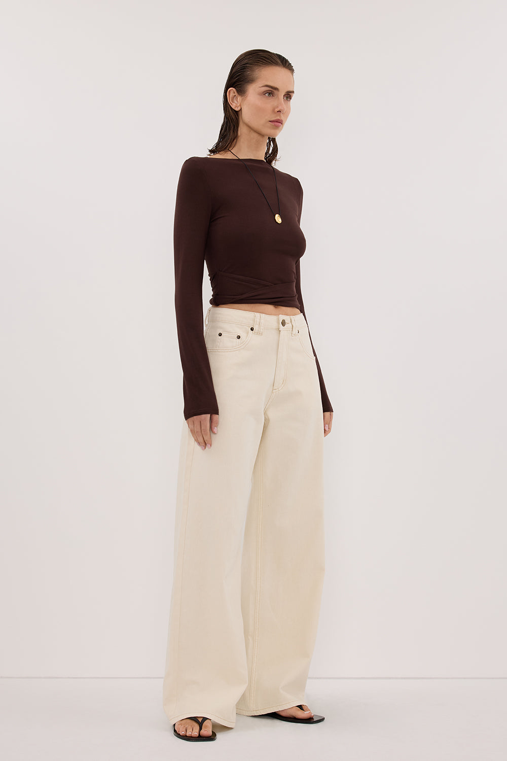 HADLEY CHOC LONG SLEEVE TWIST TOP