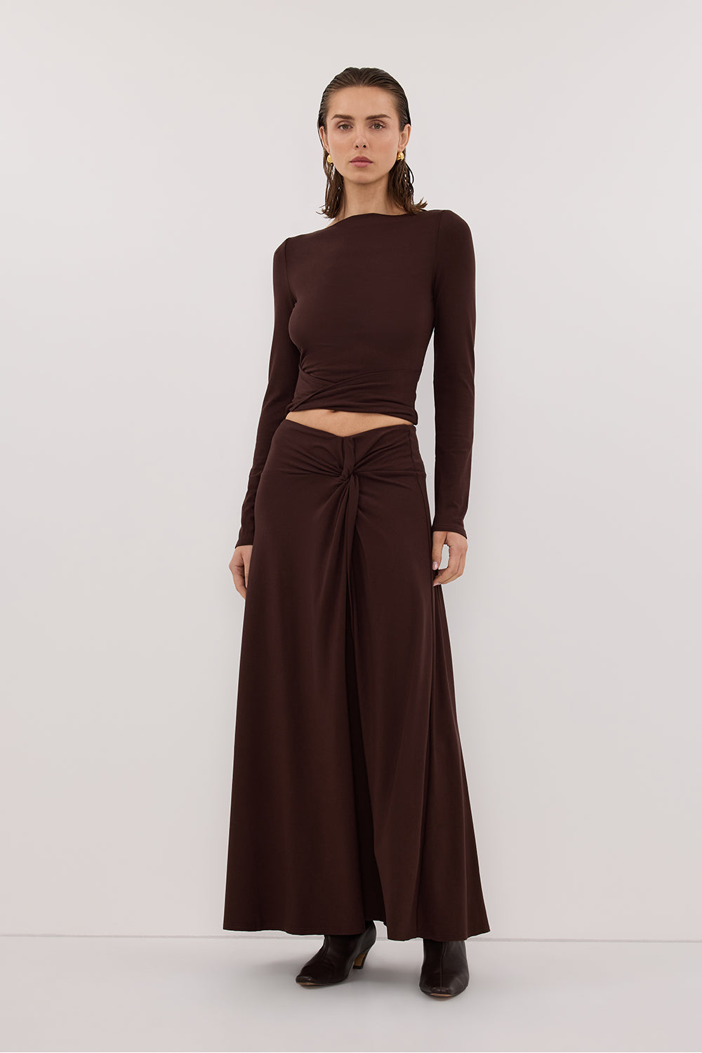 HADLEY CHOC LONG SLEEVE TWIST TOP