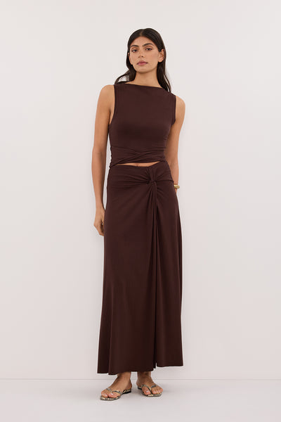 HADLEY CHOC SLEEVELESS TWIST TOP – DISSH