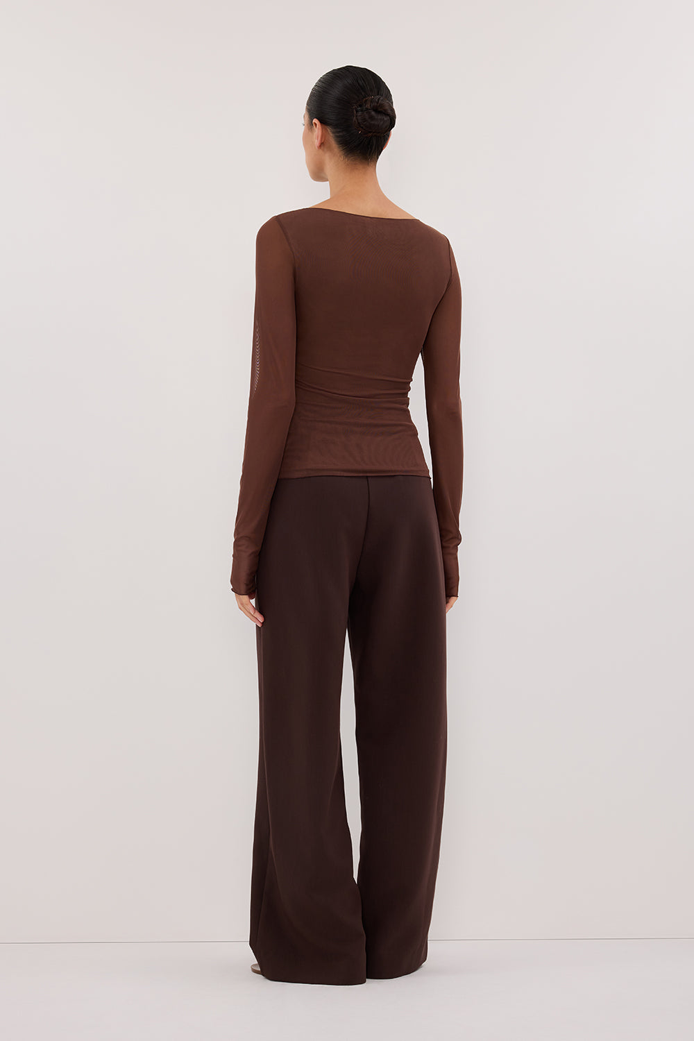 NYRA CHOC LONG SLEEVE MESH TOP
