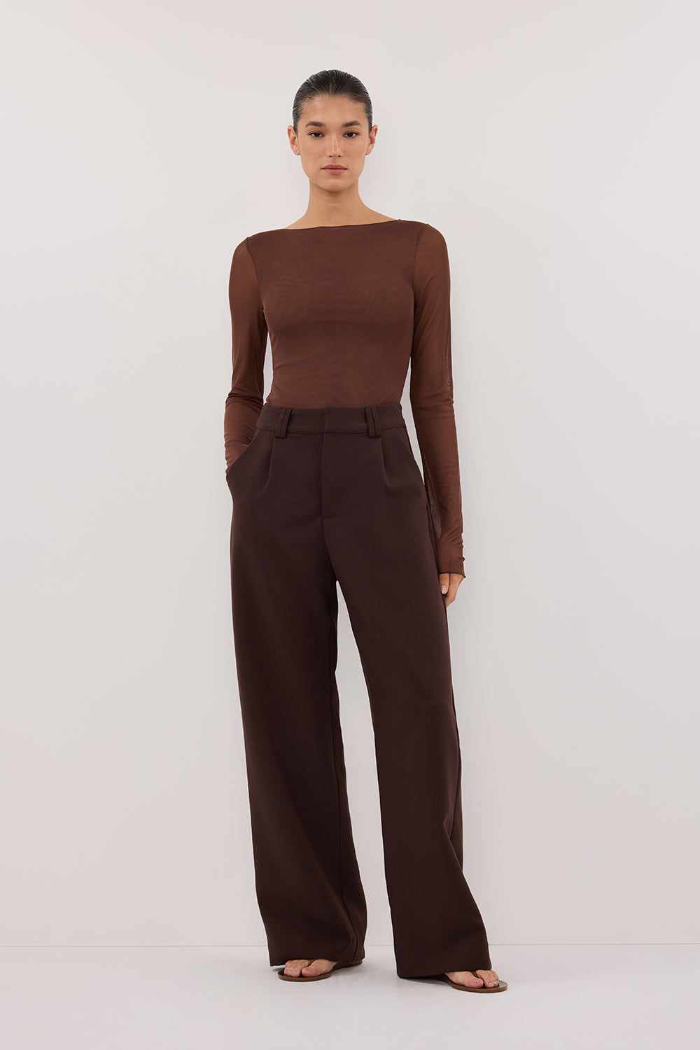 NYRA CHOC LONG SLEEVE MESH TOP