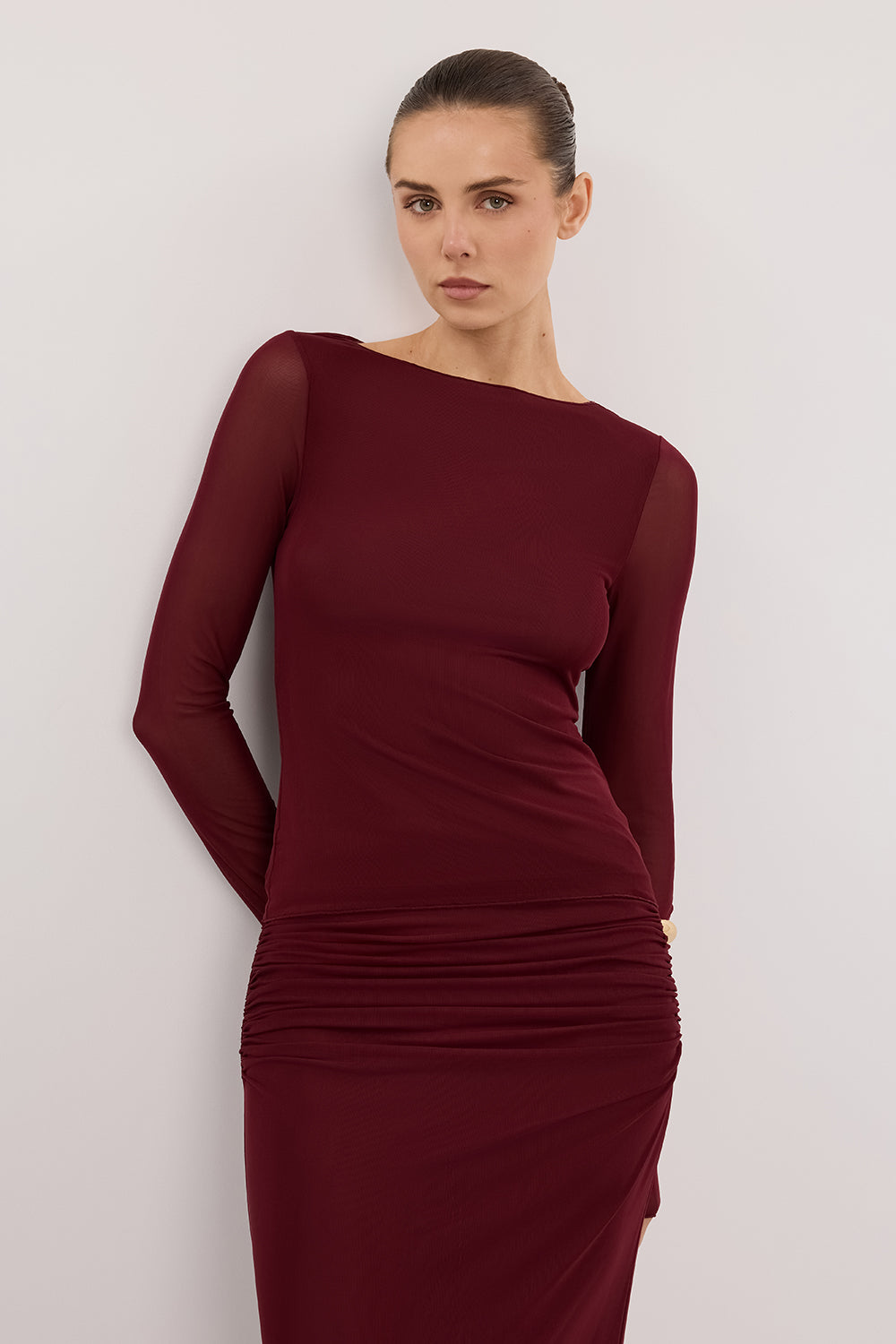 NYRA WINE LONG SLEEVE MESH TOP DISSH NYRA WINE LONG SLEEVE MESH TOP DISSH