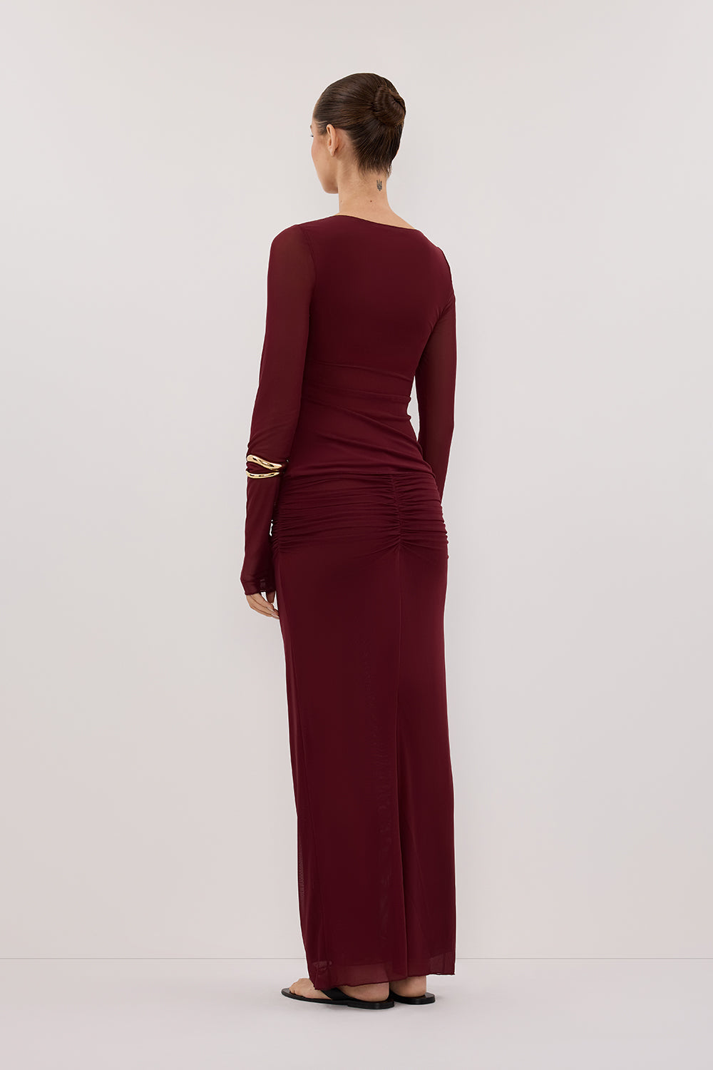 NYRA WINE LONG SLEEVE MESH TOP