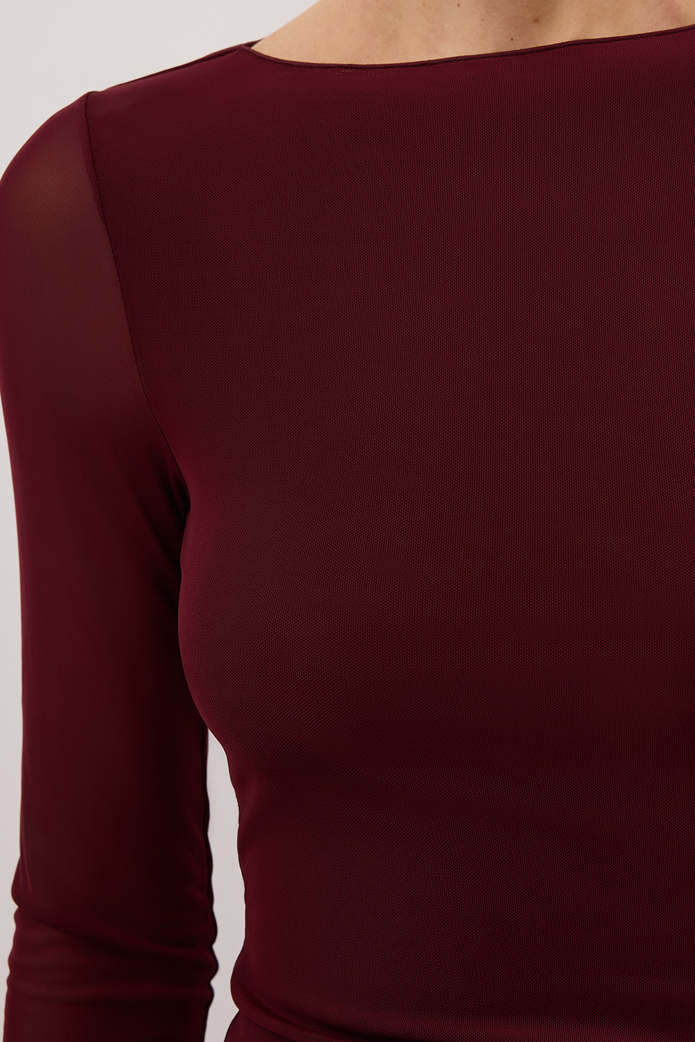 NYRA WINE LONG SLEEVE MESH TOP