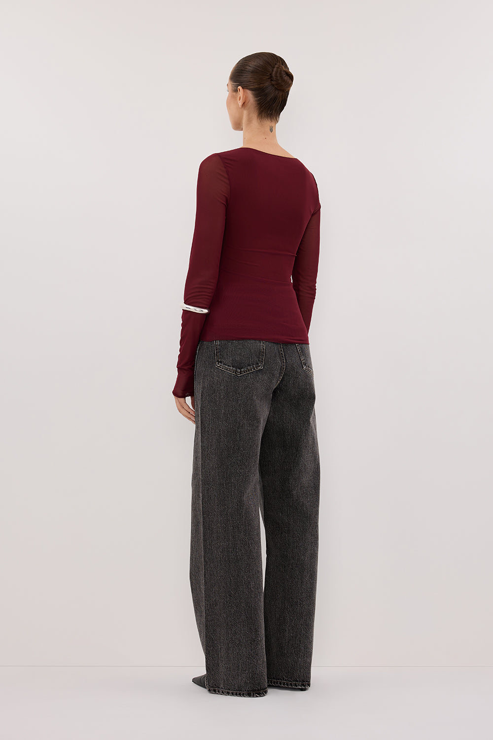 NYRA WINE LONG SLEEVE MESH TOP