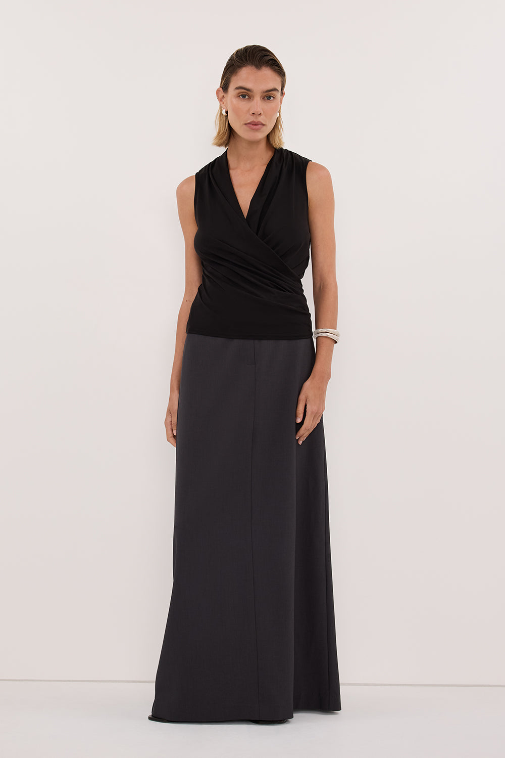 FELICITY BLACK SLEEVELESS WRAP TOP