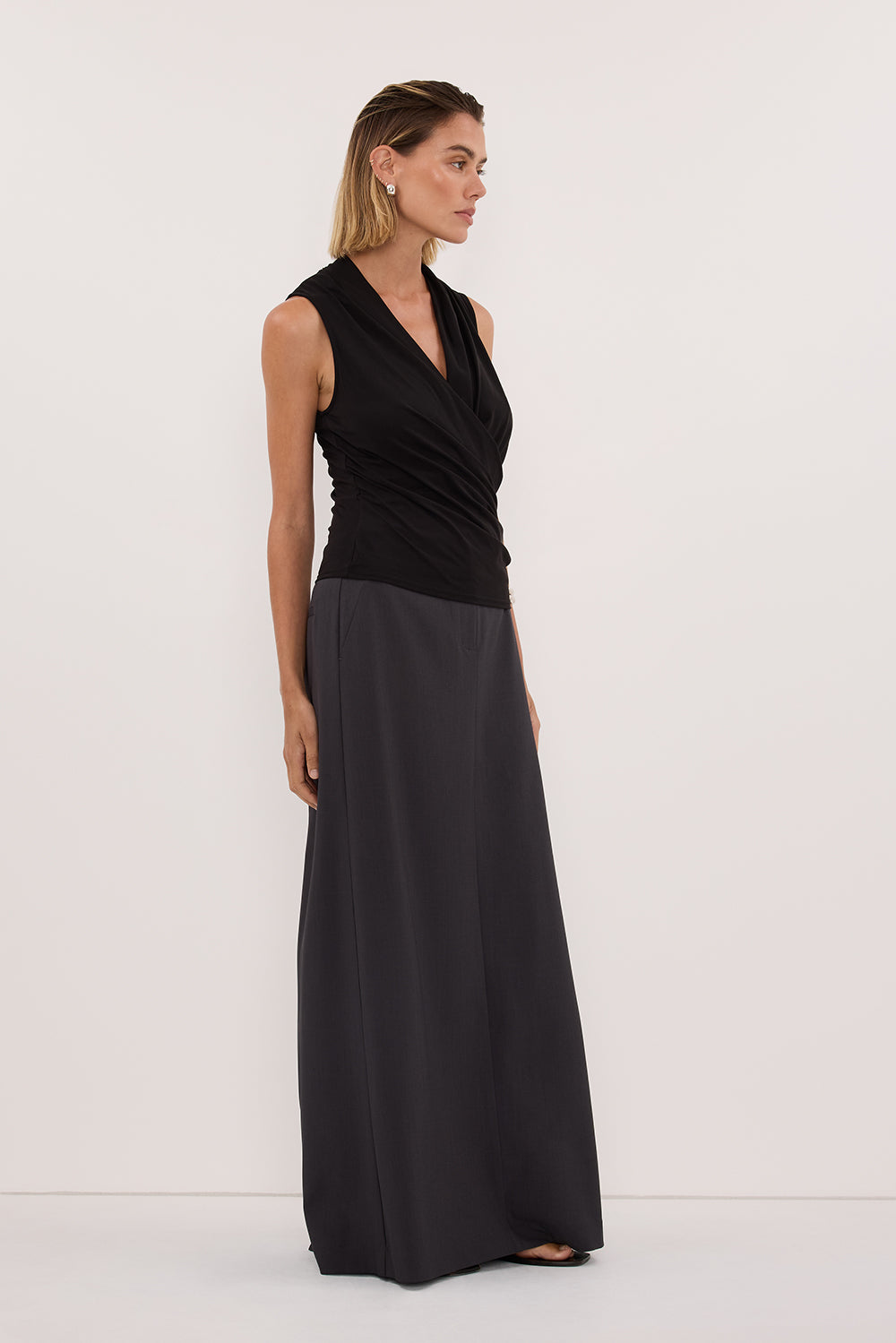 FELICITY BLACK SLEEVELESS WRAP TOP